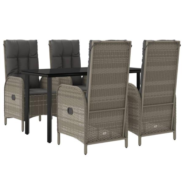 ARDEBO.de - 5-tlg. Garten-Essgruppe mit Kissen Schwarz und Grau Poly Rattan