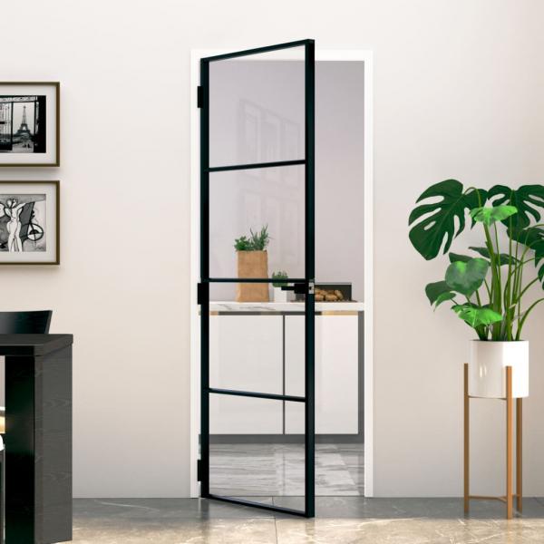 ARDEBO.de - Innentür Schwarz 76x201,5 cm Hartglas & Aluminium Schlank