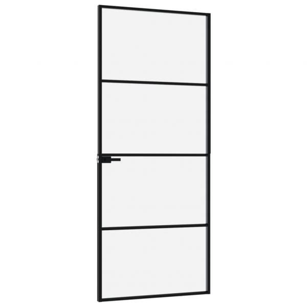 Innentür Schwarz 76x201,5 cm Hartglas & Aluminium Schlank