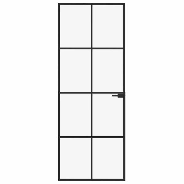 Innentür Schwarz 76x201,5 cm Hartglas & Aluminium Schlank