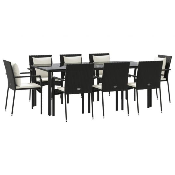 9-tlg. Garten-Essgruppe mit Kissen Schwarz Poly Rattan
