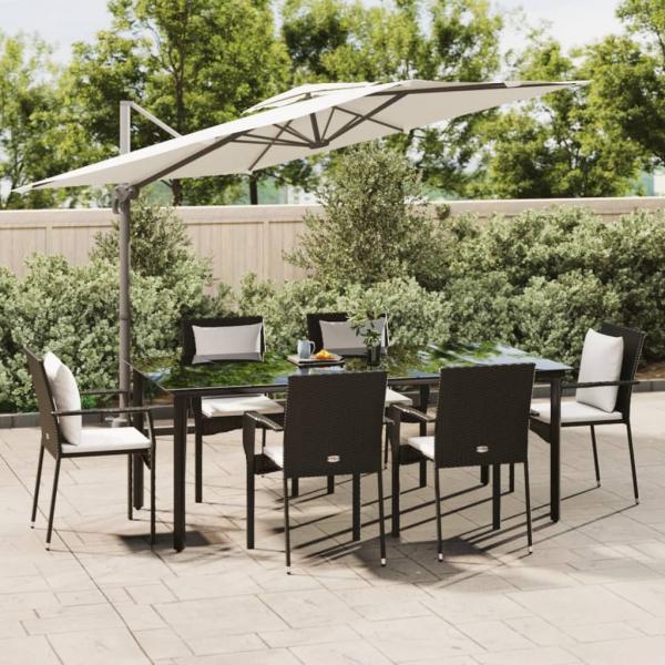 ARDEBO.de - 7-tlg. Garten-Essgruppe mit Kissen Schwarz Poly Rattan
