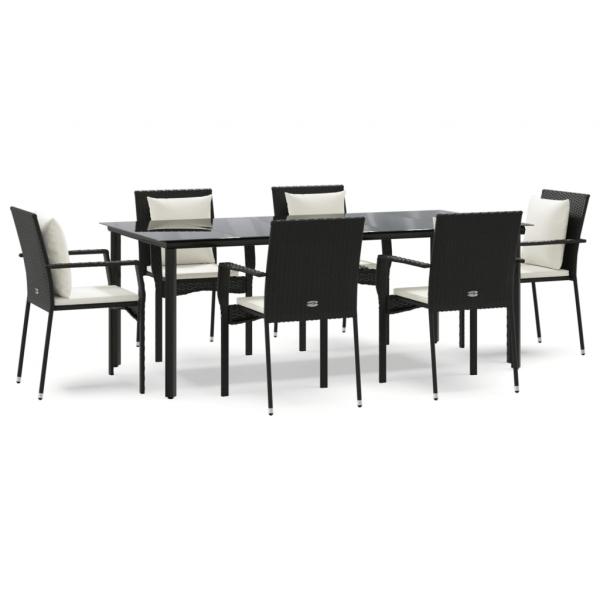 7-tlg. Garten-Essgruppe mit Kissen Schwarz Poly Rattan
