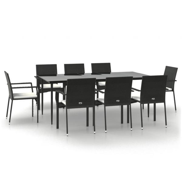 9-tlg. Garten-Essgruppe mit Kissen Schwarz Poly Rattan