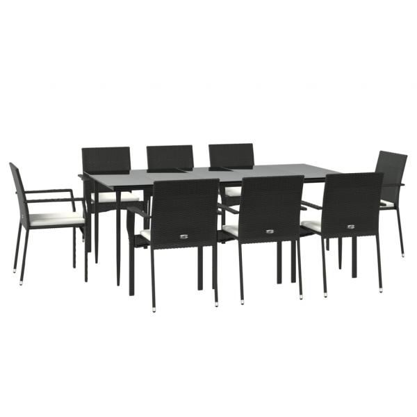 9-tlg. Garten-Essgruppe mit Kissen Schwarz Poly Rattan