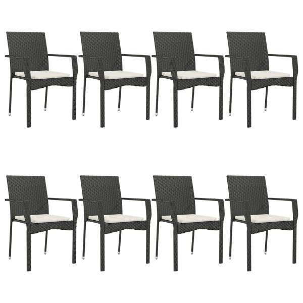9-tlg. Garten-Essgruppe mit Kissen Schwarz Poly Rattan