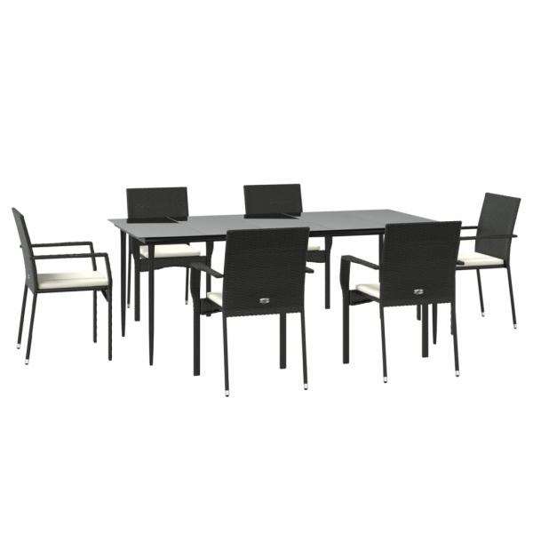 7-tlg. Garten-Essgruppe mit Kissen Schwarz Poly Rattan