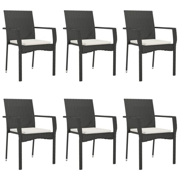7-tlg. Garten-Essgruppe mit Kissen Schwarz Poly Rattan