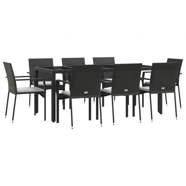 9-tlg. Garten-Essgruppe mit Kissen Schwarz Poly Rattan
