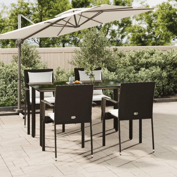 ARDEBO.de - 5-tlg. Garten-Essgruppe mit Kissen Schwarz Poly Rattan