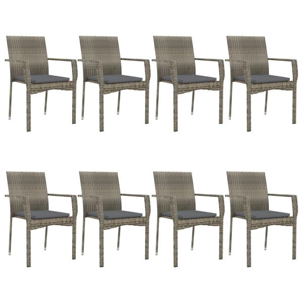 9-tlg. Garten-Essgruppe mit Kissen Schwarz und Grau Poly Rattan