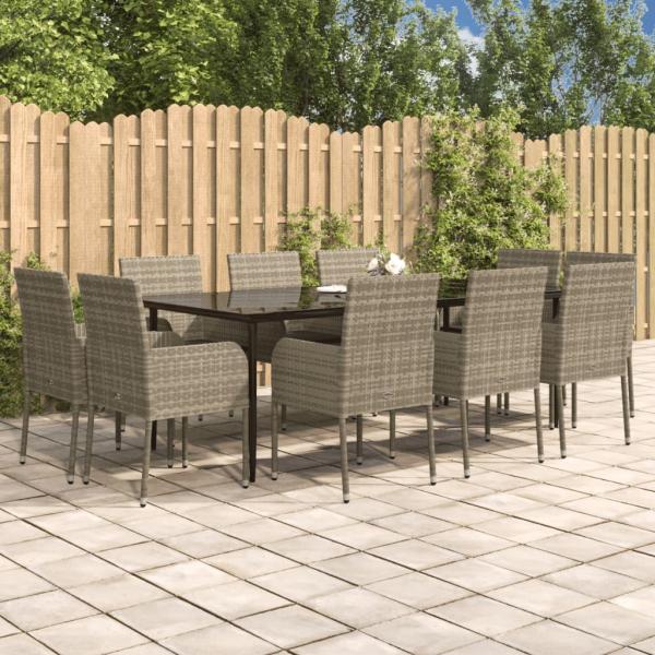ARDEBO.de - 11-tlg. Garten-Essgruppe mit Kissen Schwarz & Grau Poly Rattan