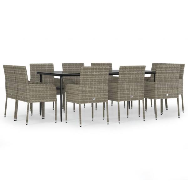11-tlg. Garten-Essgruppe mit Kissen Schwarz & Grau Poly Rattan