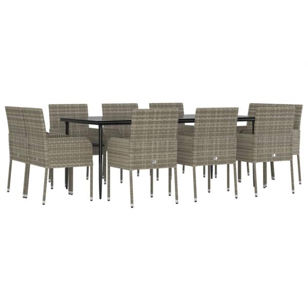 11-tlg. Garten-Essgruppe mit Kissen Schwarz & Grau Poly Rattan