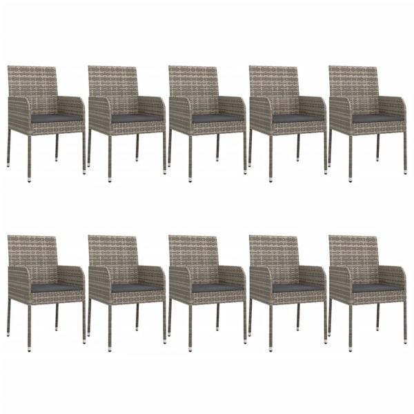 11-tlg. Garten-Essgruppe mit Kissen Schwarz & Grau Poly Rattan