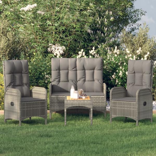ARDEBO.de - 4-tlg. Garten-Essgruppe mit Kissen Grau Poly Rattan