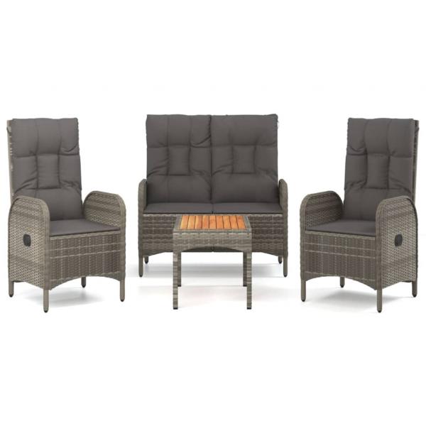 4-tlg. Garten-Essgruppe mit Kissen Grau Poly Rattan