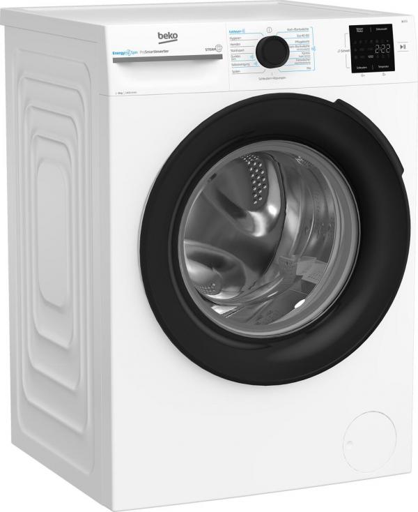 Beko BM3WFU3841X 8 kg Frontlader Waschmaschine, 60 cm breit, 1400 U/Min, EnergySpin, Kindersicherung, SteamCure, 15 Programme, weiß