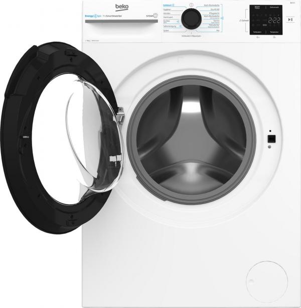Beko BM3WFU3841X 8 kg Frontlader Waschmaschine, 60 cm breit, 1400 U/Min, EnergySpin, Kindersicherung, SteamCure, 15 Programme, weiß