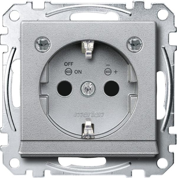 ARDEBO.de Merten SCHUKO Steckdose mit Lichtauslass und LED-Beleuchtungs-Modul, System M, erhöhter Berührungsschutz, Steckklemmen, aluminium matt (MEG2304-0460)