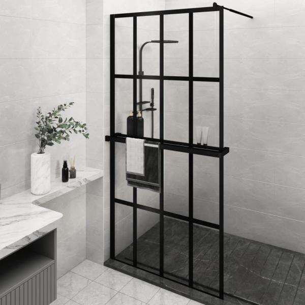ARDEBO.de - Duschwand mit Ablage für Walk-In-Dusche Schwarz 118x190 cm ESG