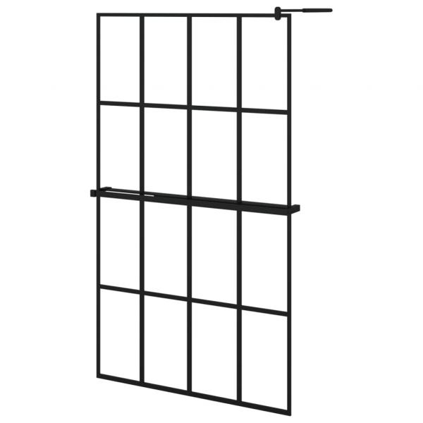 Duschwand mit Ablage für Walk-In-Dusche Schwarz 118x190 cm ESG