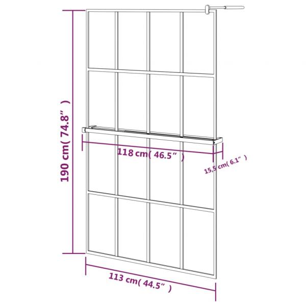 Duschwand mit Ablage für Walk-In-Dusche Schwarz 118x190 cm ESG