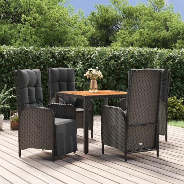 ARDEBO.de - 5-tlg. Garten-Essgruppe mit Kissen Schwarz Poly Rattan