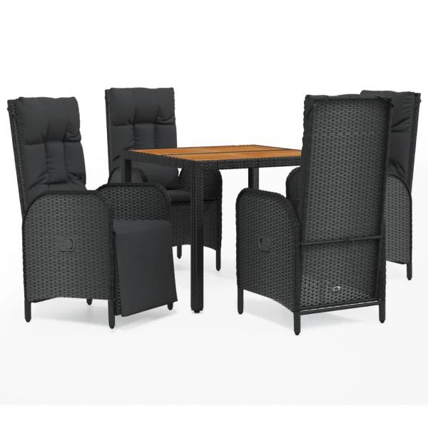 5-tlg. Garten-Essgruppe mit Kissen Schwarz Poly Rattan