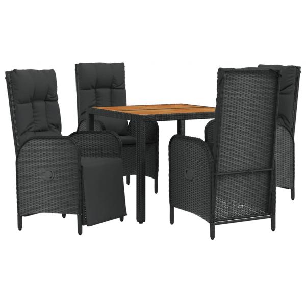 5-tlg. Garten-Essgruppe mit Kissen Schwarz Poly Rattan
