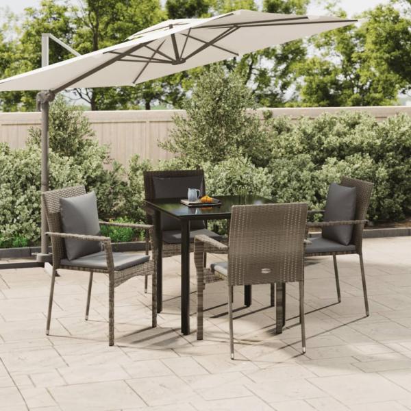 ARDEBO.de - 5-tlg. Garten-Essgruppe mit Kissen Schwarz und Grau Poly Rattan
