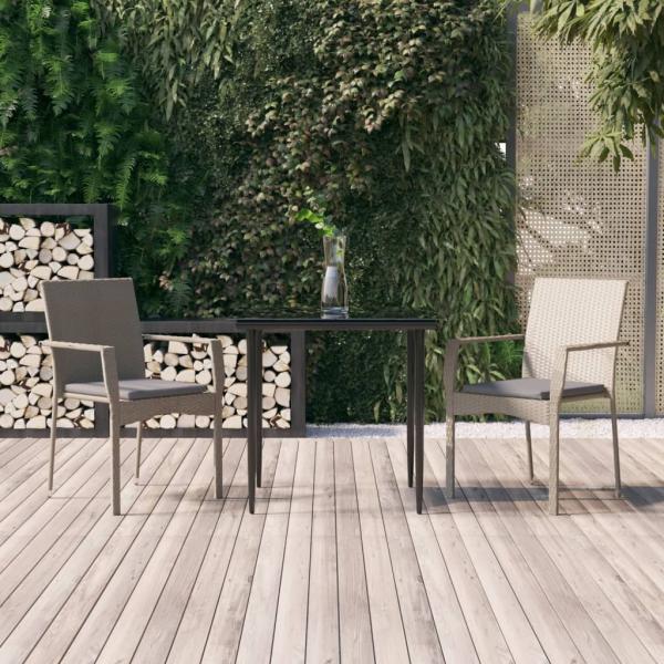 ARDEBO.de - 3-tlg. Garten-Essgruppe mit Kissen Schwarz und Grau Poly Rattan