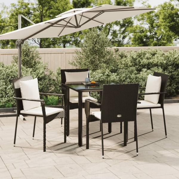 ARDEBO.de - 5-tlg. Garten-Essgruppe mit Kissen Schwarz Poly Rattan