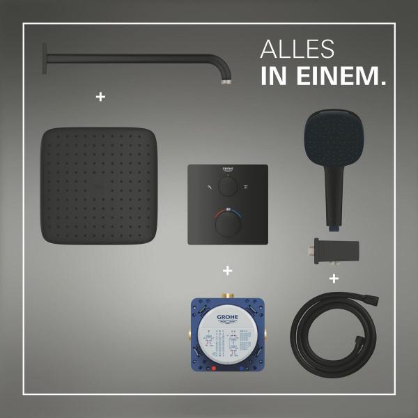 GROHE Precision Thermostat Duschsystem, Unterputz, Quickfix, mit Vitalio Comfort 250, mattschwarz (348822430)