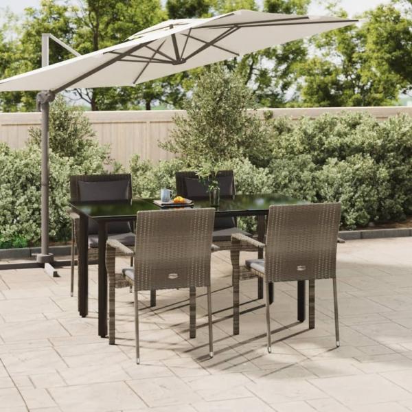 ARDEBO.de - 5-tlg. Garten-Essgruppe mit Kissen Schwarz und Grau Poly Rattan