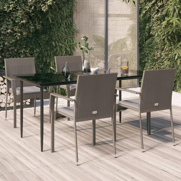 ARDEBO.de - 5-tlg. Garten-Essgruppe mit Kissen Schwarz und Grau Poly Rattan