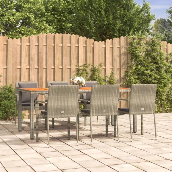 ARDEBO.de - 7-tlg. Garten-Essgruppe mit Kissen Grau Poly Rattan