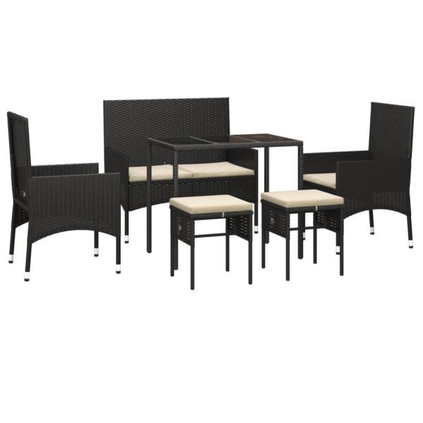6-tlg. Garten-Lounge-Set mit Kissen Schwarz Poly Rattan