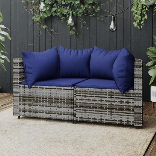 ARDEBO.de - Garten-Ecksofas mit Kissen 2 Stk. Grau Poly Rattan
