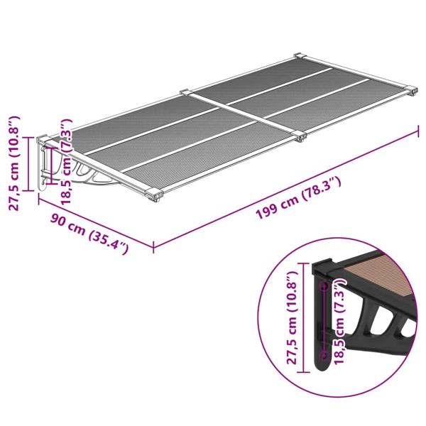 Türvordach Schwarz 199x90 cm Polycarbonat