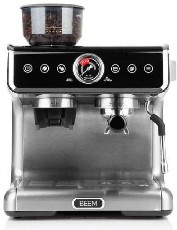 ARDEBO.de Beem Espresso Grind Profession Espresso-Siebträgermaschine, 3000 W, mit Mahlwerk, 15 bar, 2,8 L Wassertank, Entkalkungsfunktion, silber/schwarz