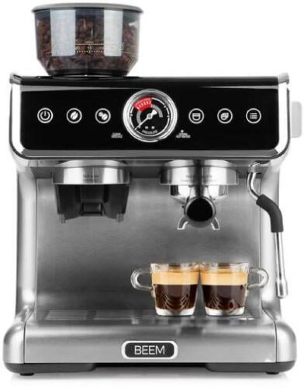 Beem Espresso Grind Profession Espresso-Siebträgermaschine, 3000 W, mit Mahlwerk, 15 bar, 2,8 L Wassertank, Entkalkungsfunktion, silber/schwarz