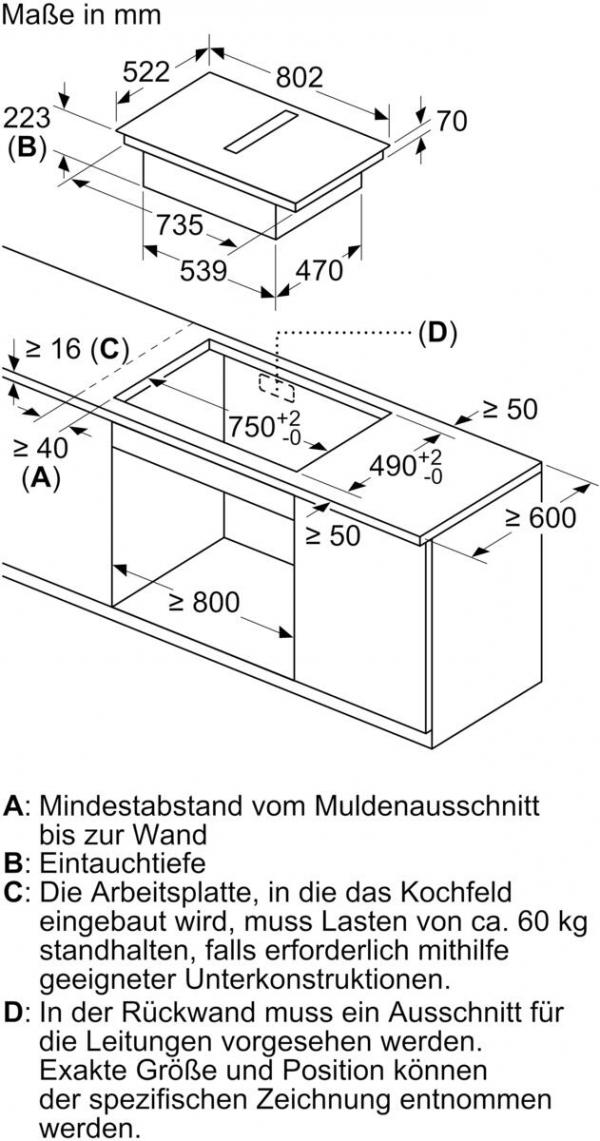 Siemens ED811HGA6 iQ500 Induktionskochfeld mit Dunstabzug+Flachkanal S(ED811HQ26E+HZ9VDSB4), 80cm breit, Rahmenlos aufliegend, schwarz