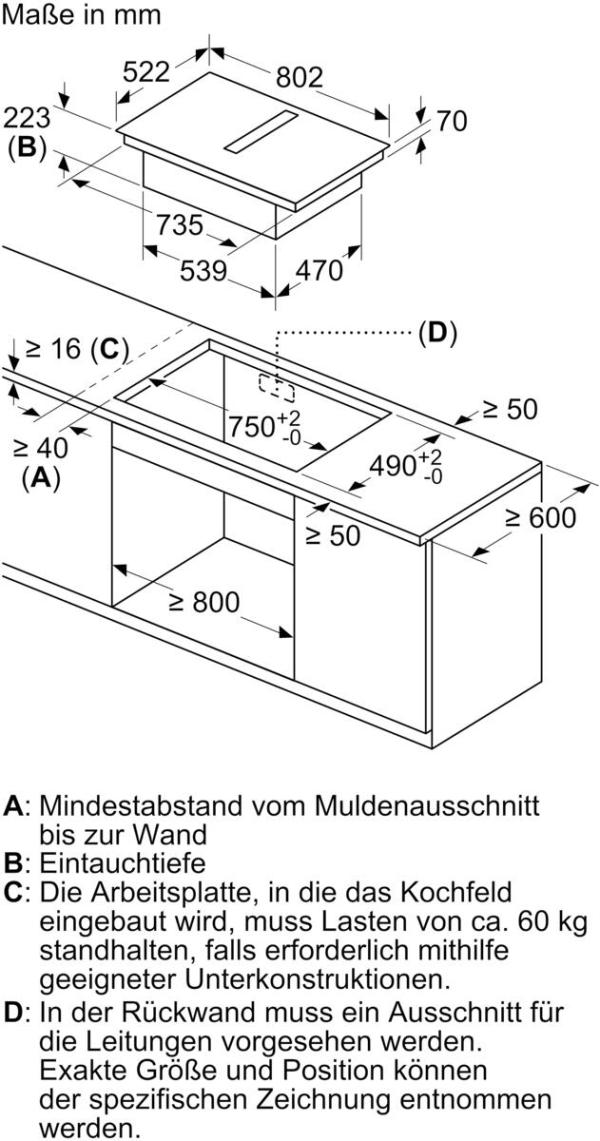 Siemens ED811BGA7 iQ300 Induktionskochfeld mit Dunstabzug+Flachkanal L(ED811BS16E+HZ9VDSB2), 80cm breit, Rahmenlos aufliegend, schwarz