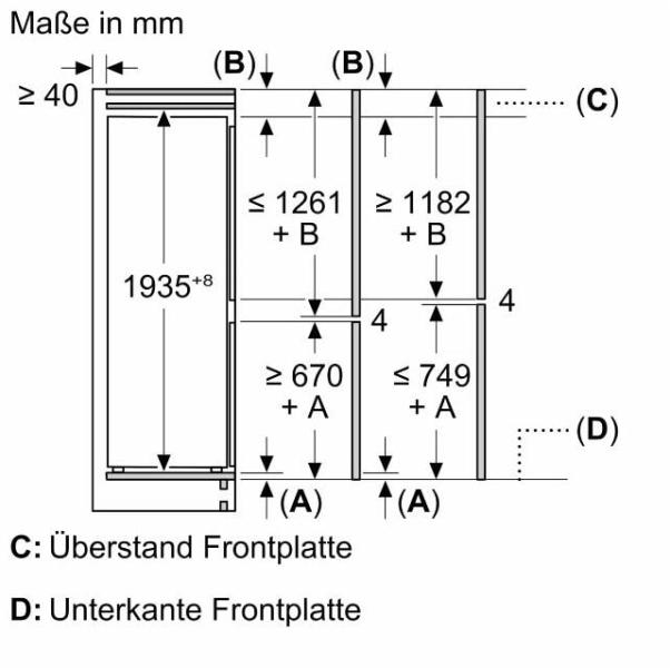 Bosch KBN96NSE0 Serie 2 Einbau Kühl-Gefrierkombination, Nischenhöhe 194 cm, 383 L, Schlepptür, HomeConnect, EcoMode, weiß
