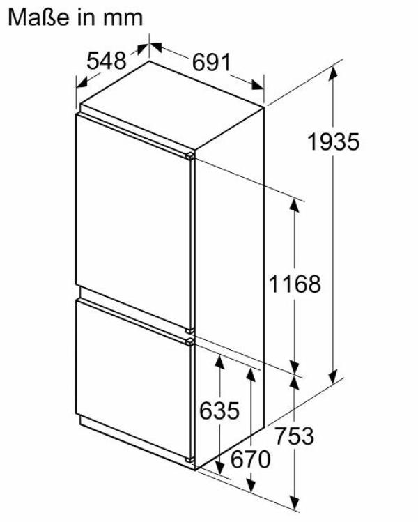 Bosch KBN96NSE0 Serie 2 Einbau Kühl-Gefrierkombination, Nischenhöhe 194 cm, 383 L, Schlepptür, HomeConnect, EcoMode, weiß