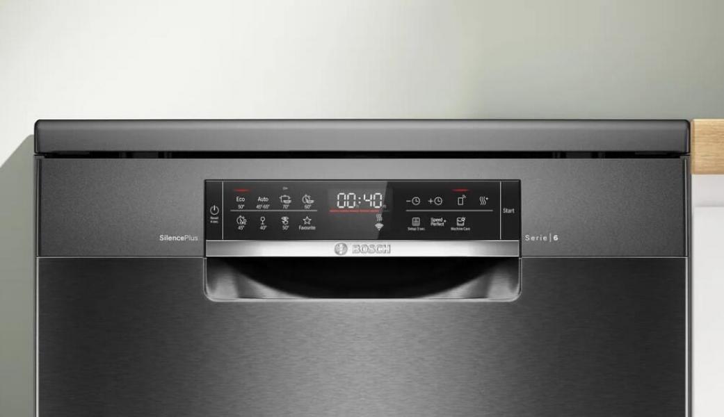 Bosch SMS6ECC12E Serie 6 Stand Geschirrpüler, 60 cm breit, 14 Maßgedecke, AquaStop, Kindersicherung, HomeConnect, Gebürsteter schwarzer Stahl mit Anti-Fingerprint