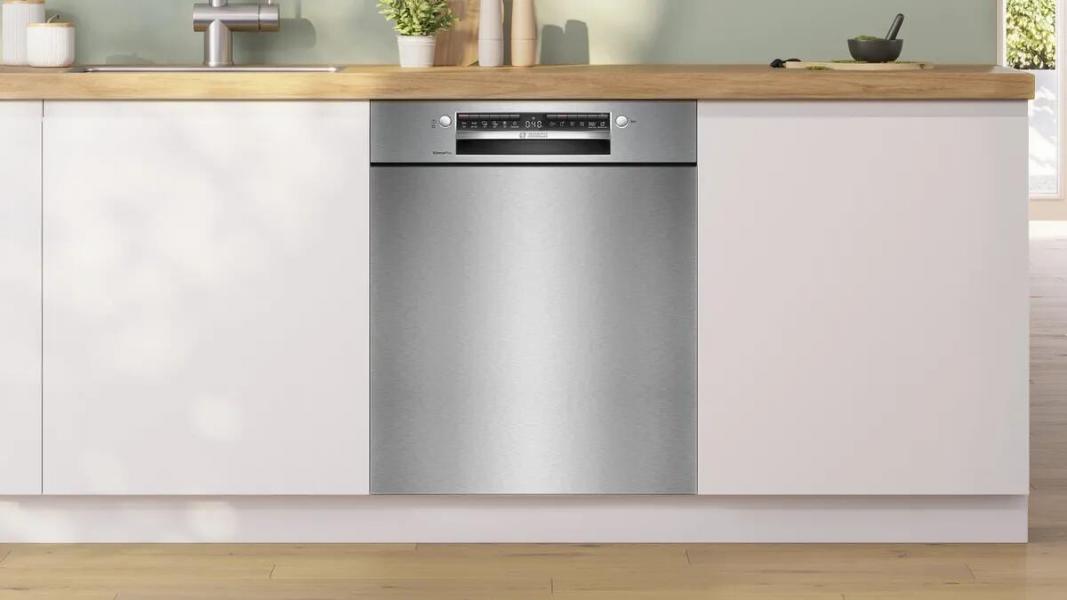 Bosch SMU4ECS28E Serie 4 Unterbau-Geschirrspüler, 60 cm breit, 14 Maßgedecke, AquaStop, Home Connect, Kindersicherung, SilenceDrive, Gebürsteter Stahl