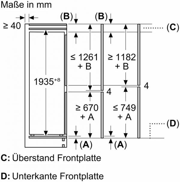 Siemens KB96NNSE0 iQ100 Einbau Kühl-/Gefrierkombination, Nischenhöhe: 194 cm, 285 L, NoFrost, Schlepptürtechnik, HomeConnect, hyperFresh
