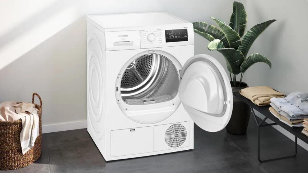 Siemens WT43N203 iQ300 8kg Kondensationstrockner, 60 m breit, softDry-Trommelsystem, Outdoor-Programm, Knitterschutz, weiß